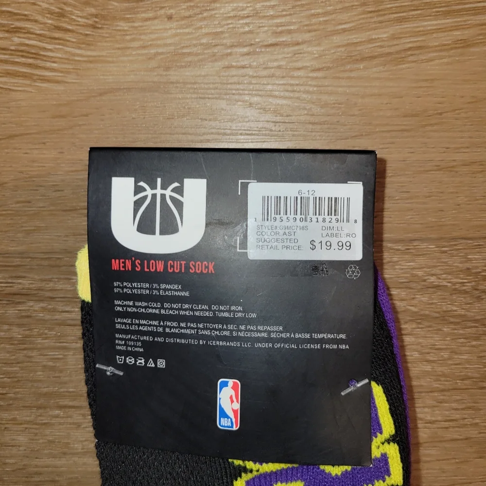 NBA Los Angeles Lakers Men Low Cut Socks 3 Pairs Shoe Size 6-12 New
